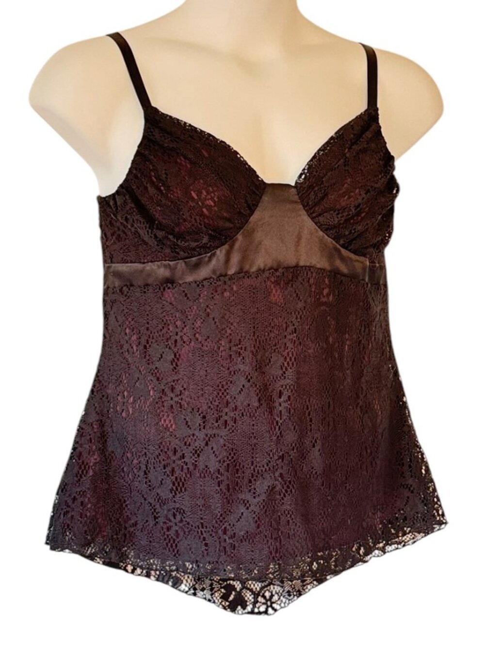 Morbid Threads Black Lace Overlay Cami with Purple Lining Vintage Stretch Y2K XL